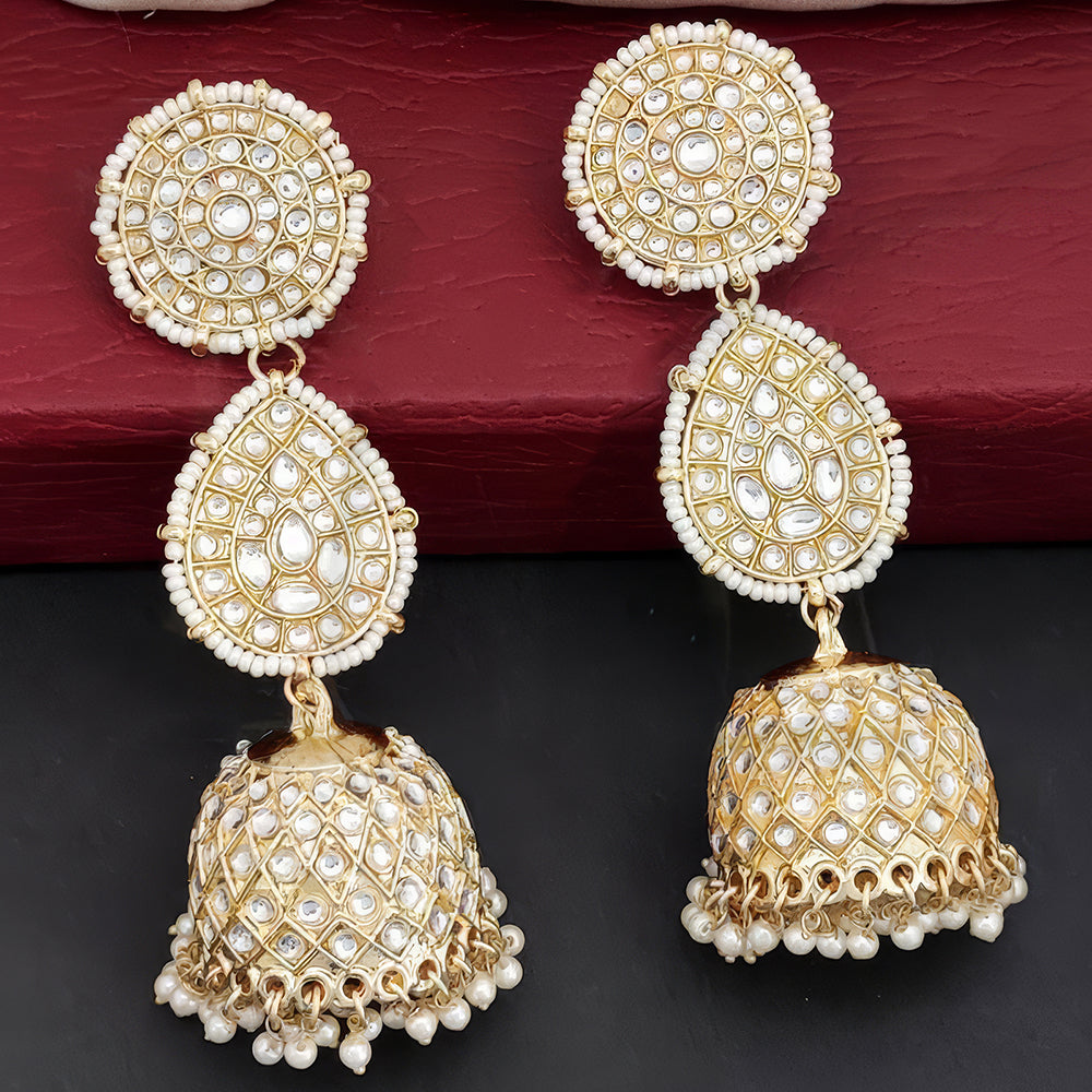 Js Fashion Royal Kundan Stone Pearl And Beads Jhumki Earrings for Women