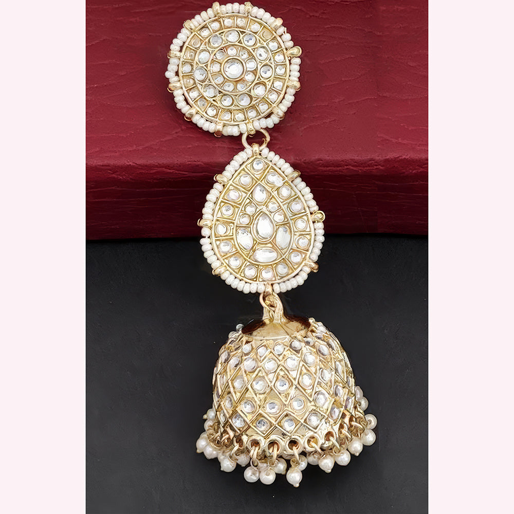 Js Fashion Royal Kundan Stone Pearl And Beads Jhumki Earrings for Women