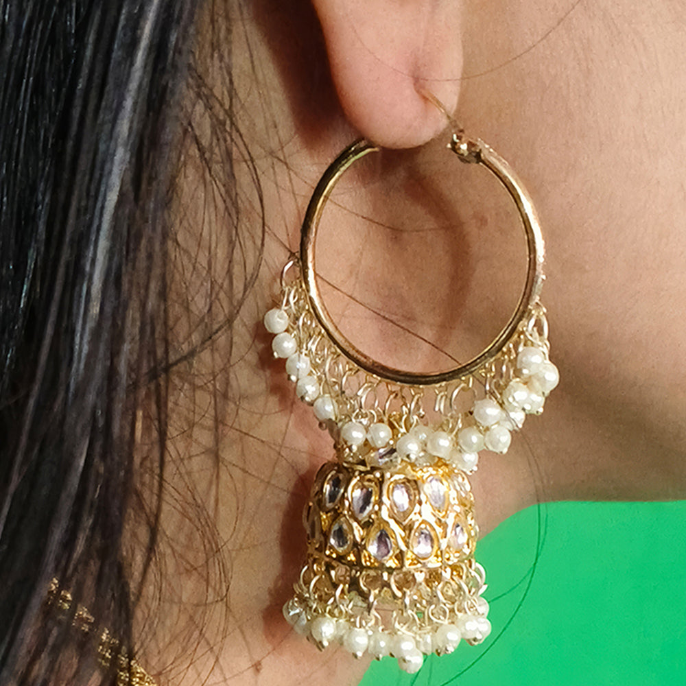 Js Fashion Royal Kundan Stone Pearl And Beads Jhumki Earrings for Women