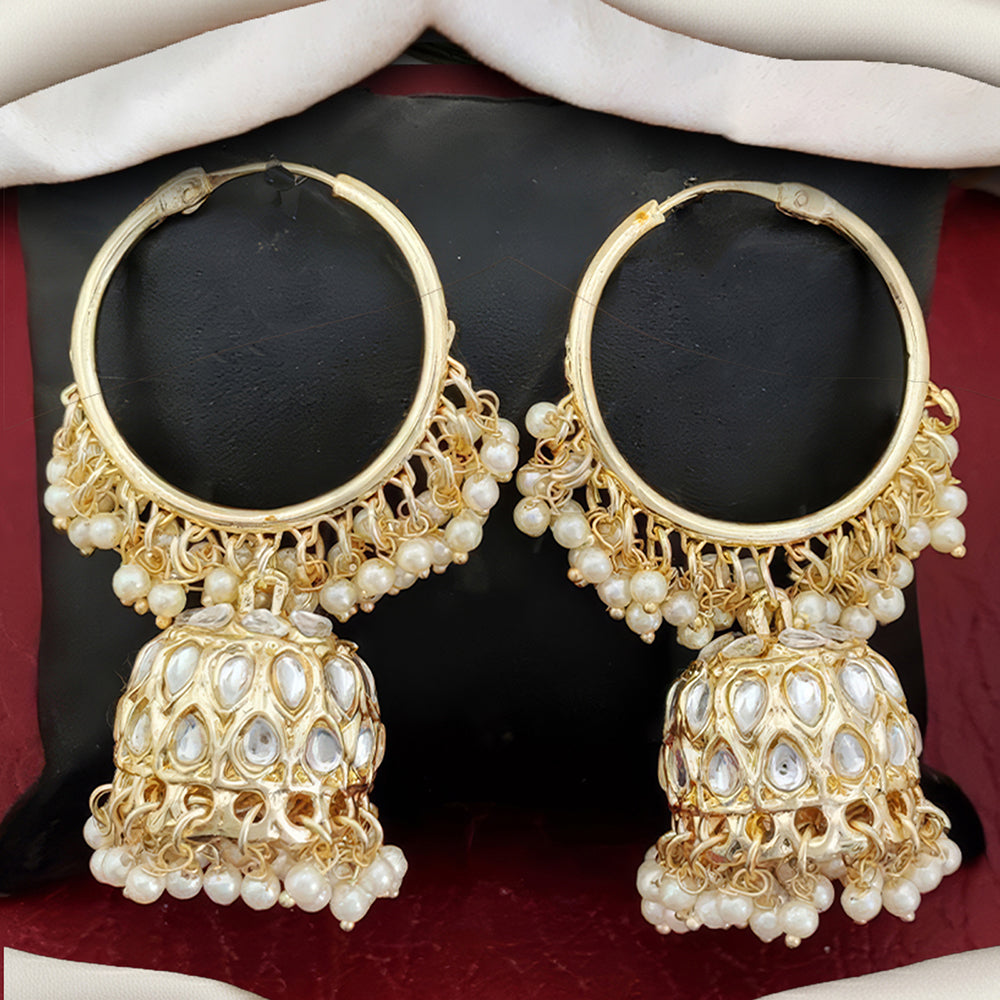 Js Fashion Royal Kundan Stone Pearl And Beads Jhumki Earrings for Women