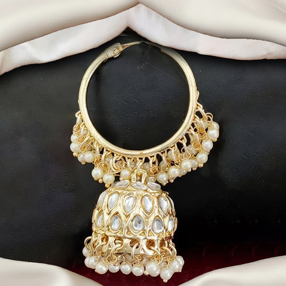 Js Fashion Royal Kundan Stone Pearl And Beads Jhumki Earrings for Women