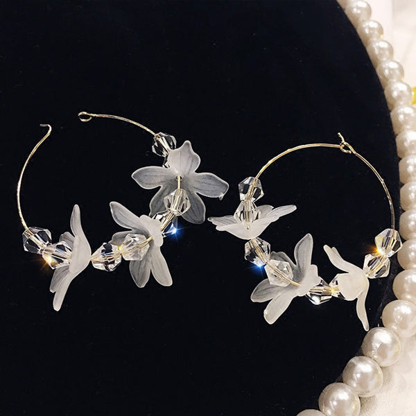 Salty White Acrylic Periwinkle Multiple Flower Hoop Earrings - Hoop Earrings