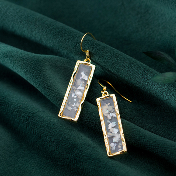 Salty Resin Long Bar Acrylic Dainty Gold Bling Drop Earrings - Drops & Danglers
