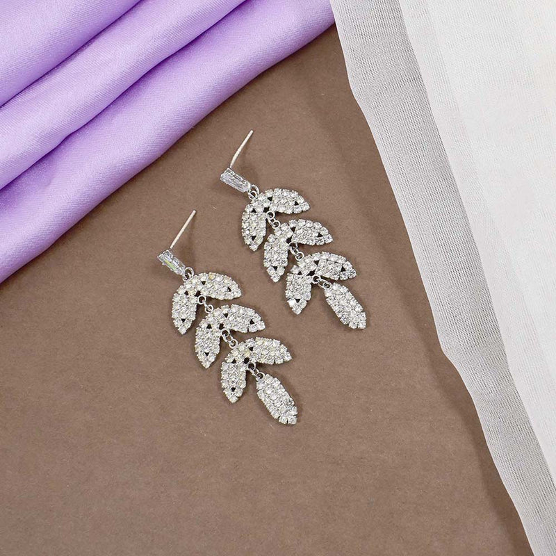 Salty Layered Luxury Diamond Drop Leaf Earrings - Drops & Danglers