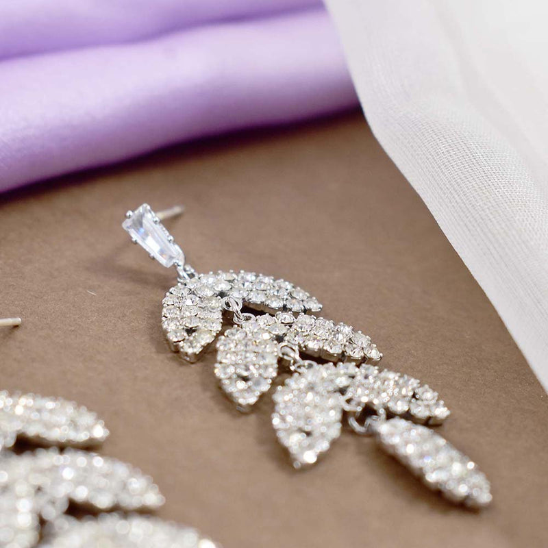Salty Layered Luxury Diamond Drop Leaf Earrings - Drops & Danglers