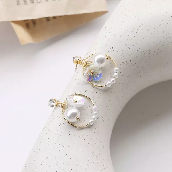 Salty Wreath Hoop Flower Pearl Earrings - Drop Earrings