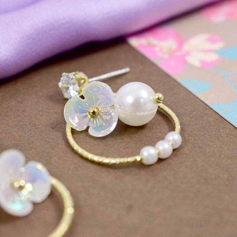 Salty Wreath Hoop Flower Pearl Earrings - Drop Earrings