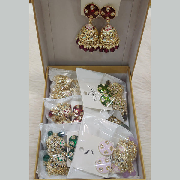 Dhwani Gold Plated Kundan Stone Meenakari Jhumki Earrings (Assorted Color)