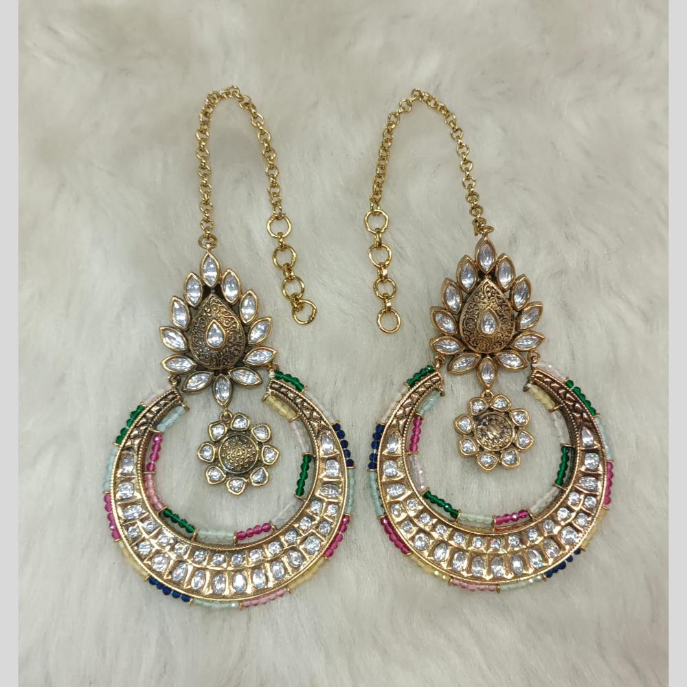 Tarangavi Gold Plated Polki Kundan Dangler Earrings
