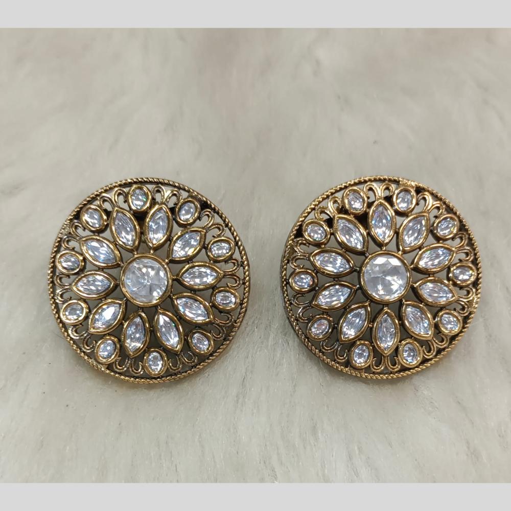 Tarangavi Gold Plated Polki Kundan Stud Earrings