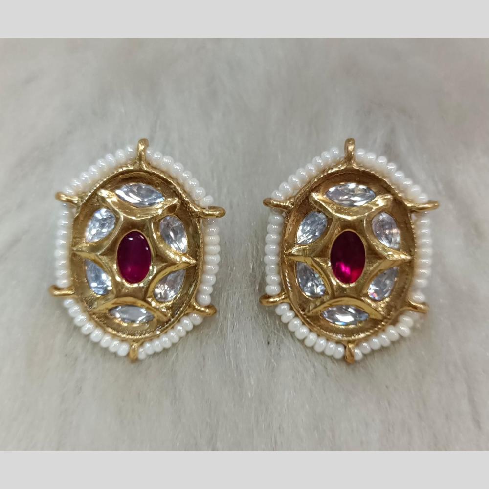 Tarangavi Gold Plated Polki Kundan Stud Earrings