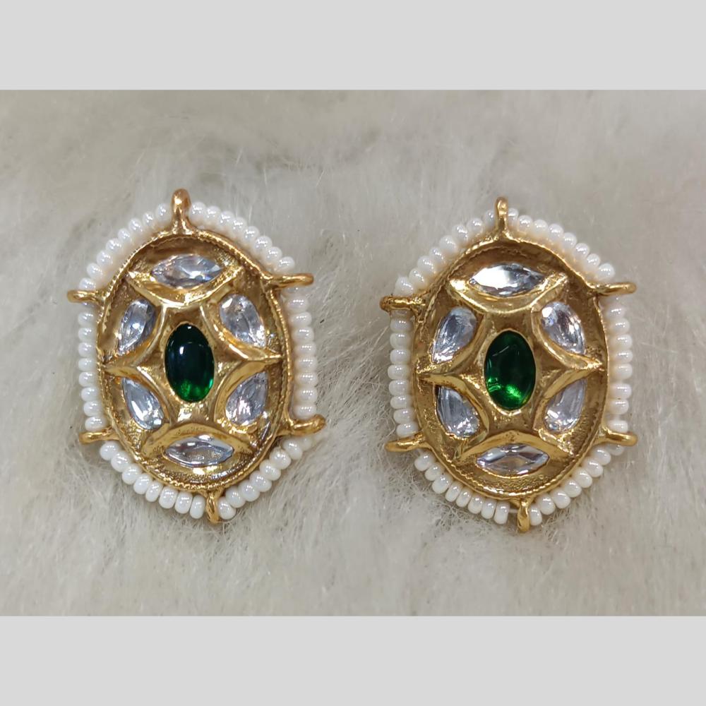 Tarangavi Gold Plated Polki Kundan Stud Earrings