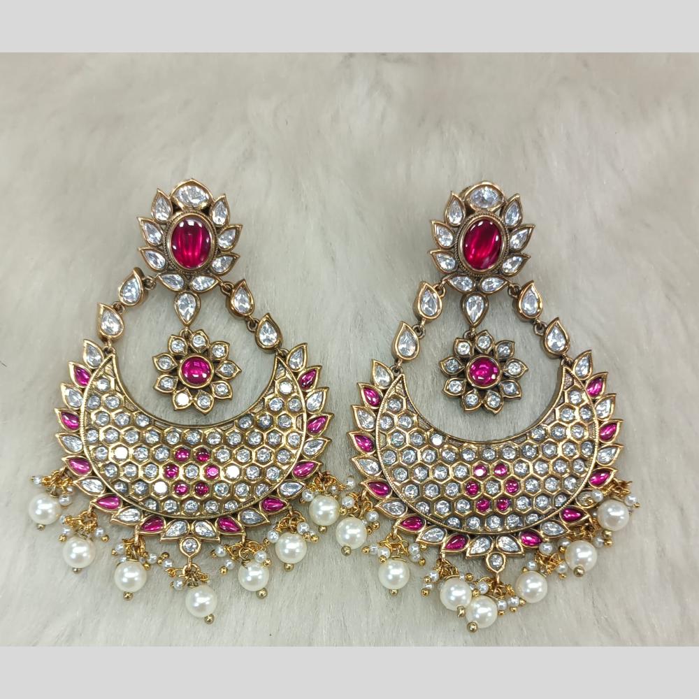 Tarangavi Gold Plated Polki Kundan Dangler Earrings