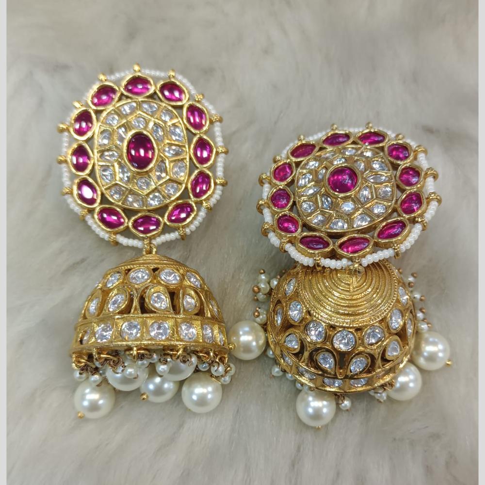 Tarangavi Gold Plated Polki Kundan Jhumki Earrings