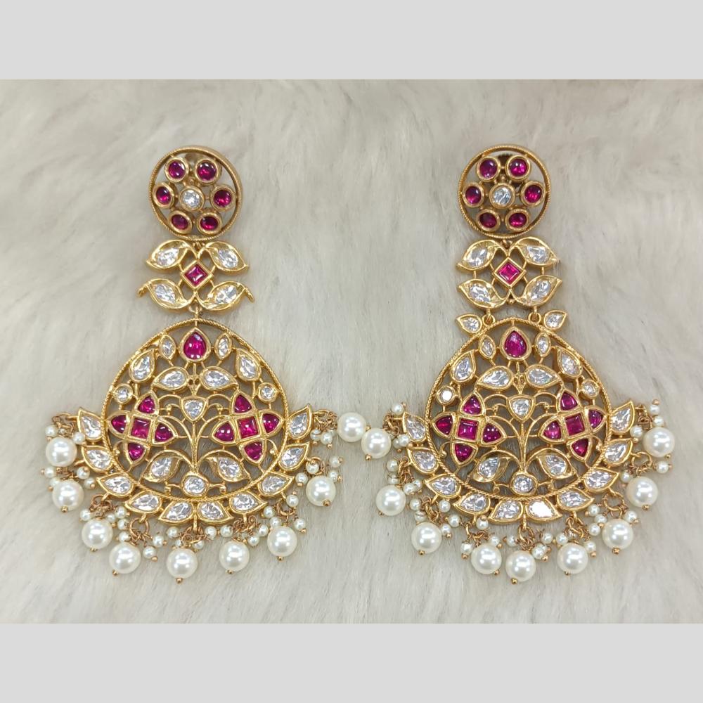 Tarangavi Gold Plated Polki Kundan Dangler Earrings