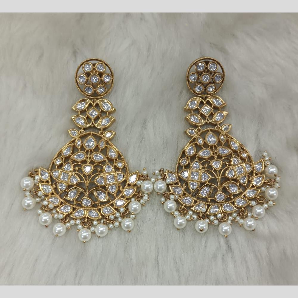 Tarangavi Gold Plated Polki Kundan Dangler Earrings
