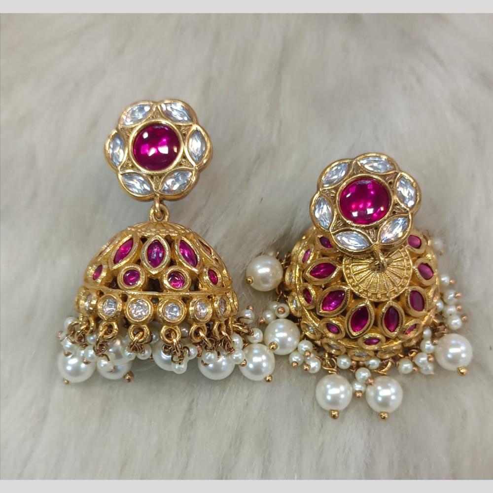 Tarangavi Gold Plated Polki Kundan Jhumki Earrings