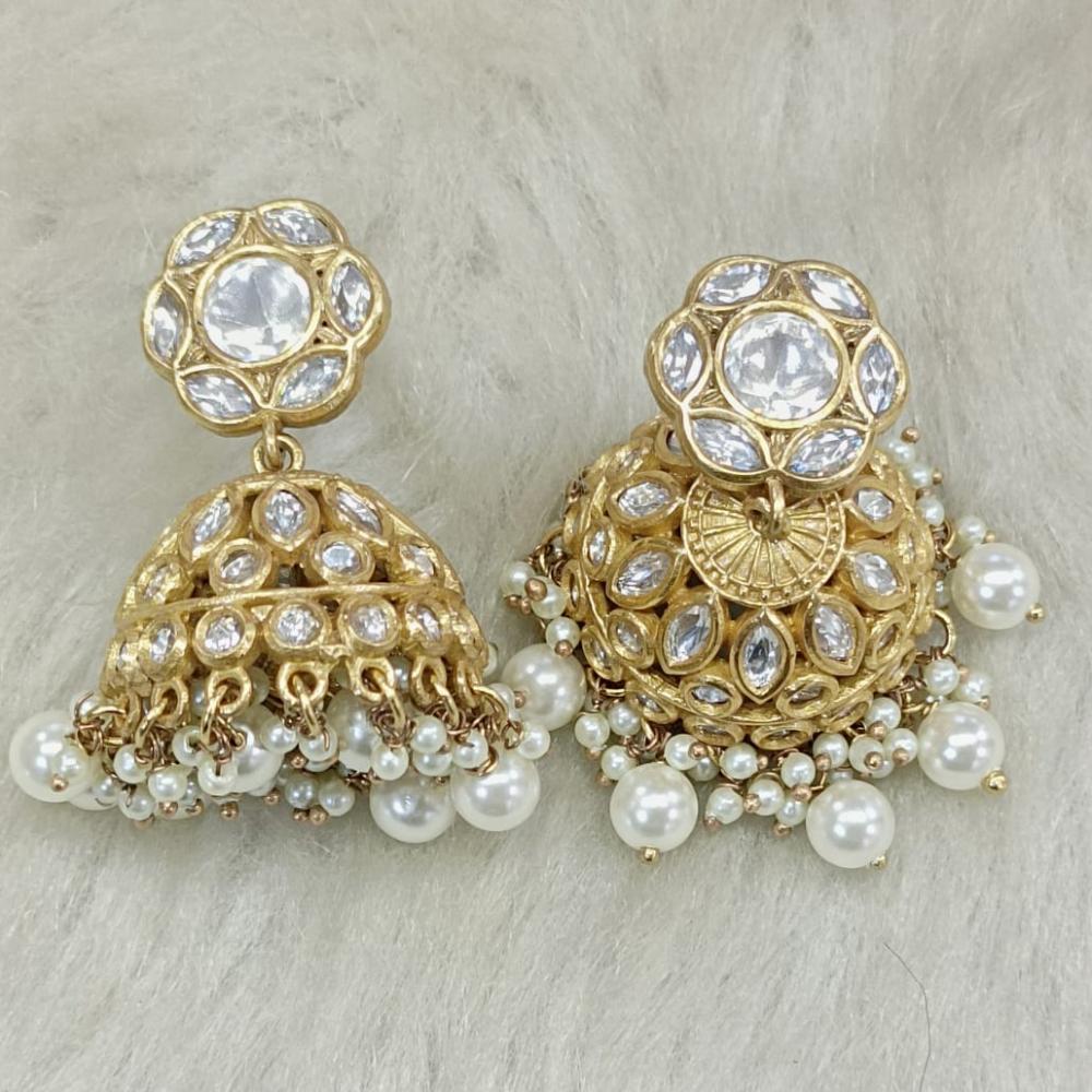 Tarangavi Gold Plated Polki Kundan Jhumki Earrings