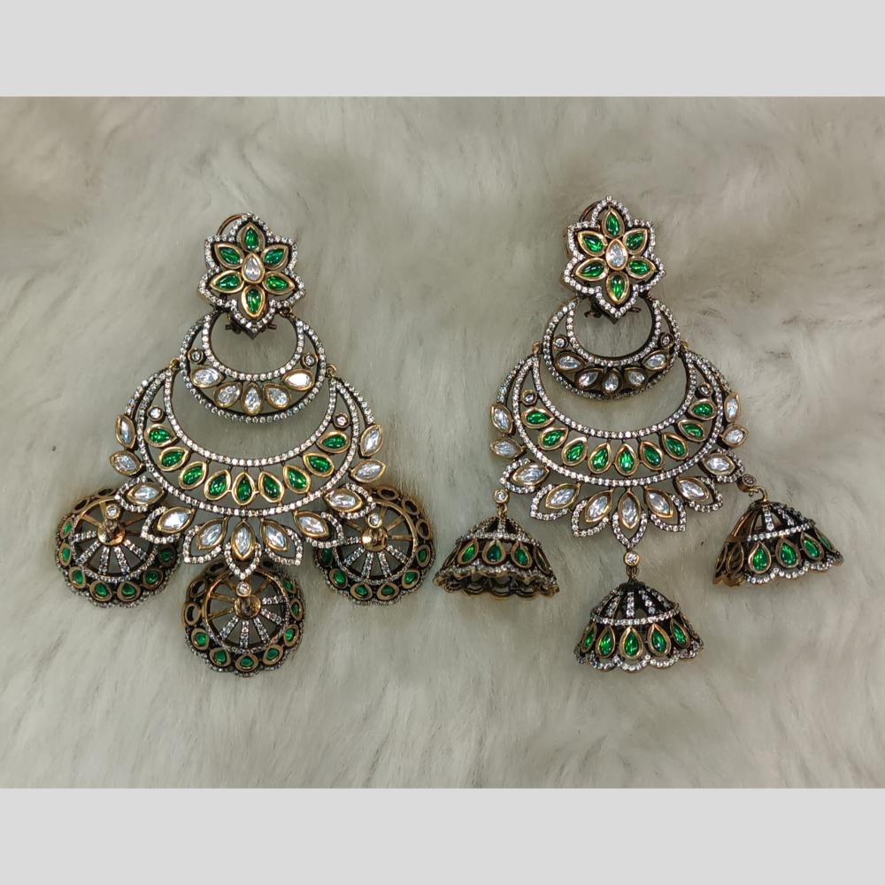 Tarangavi 2 Tone Plated Polki Kundan Jhumki Earrings