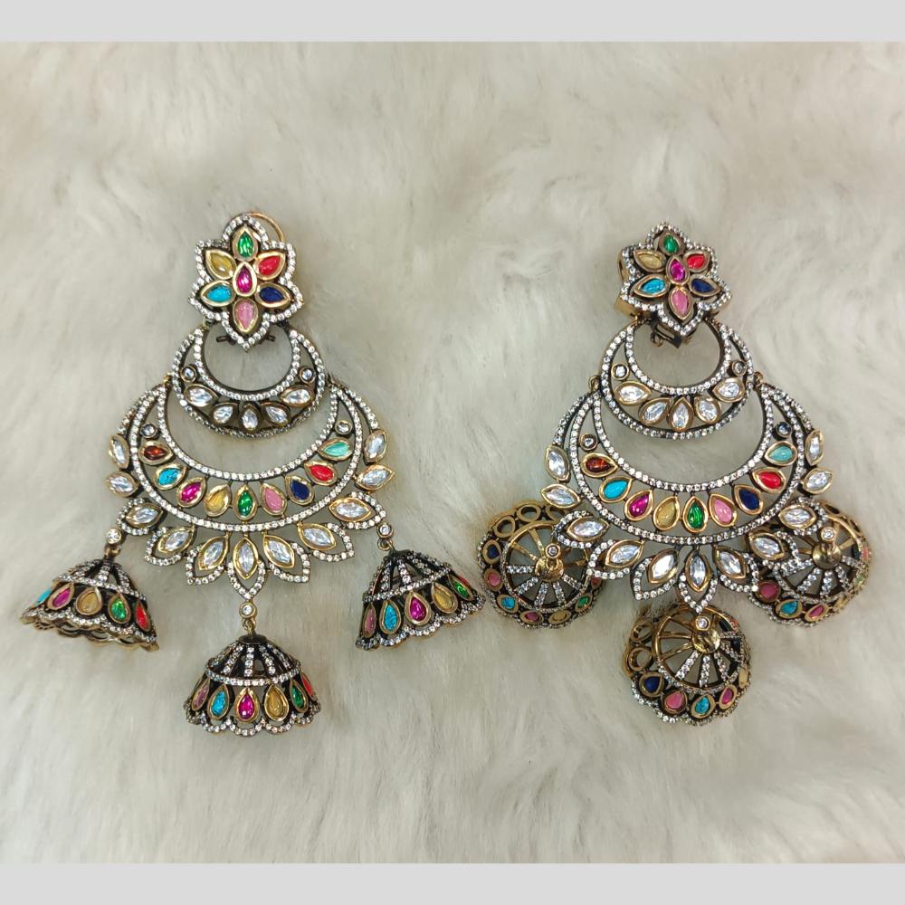 Tarangavi 2 Tone Plated Polki Kundan Jhumki Earrings
