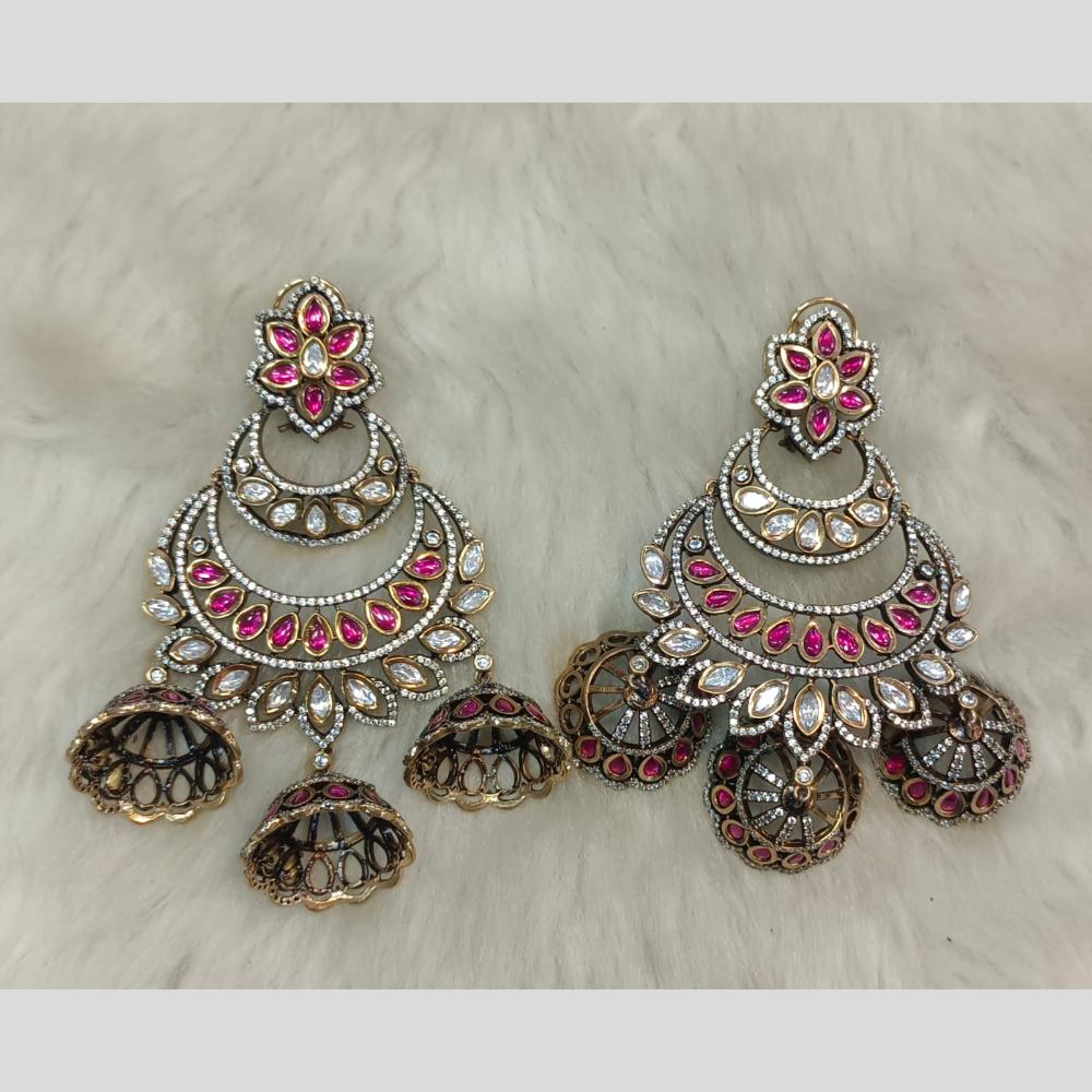 Tarangavi 2 Tone Plated Polki Kundan Jhumki Earrings