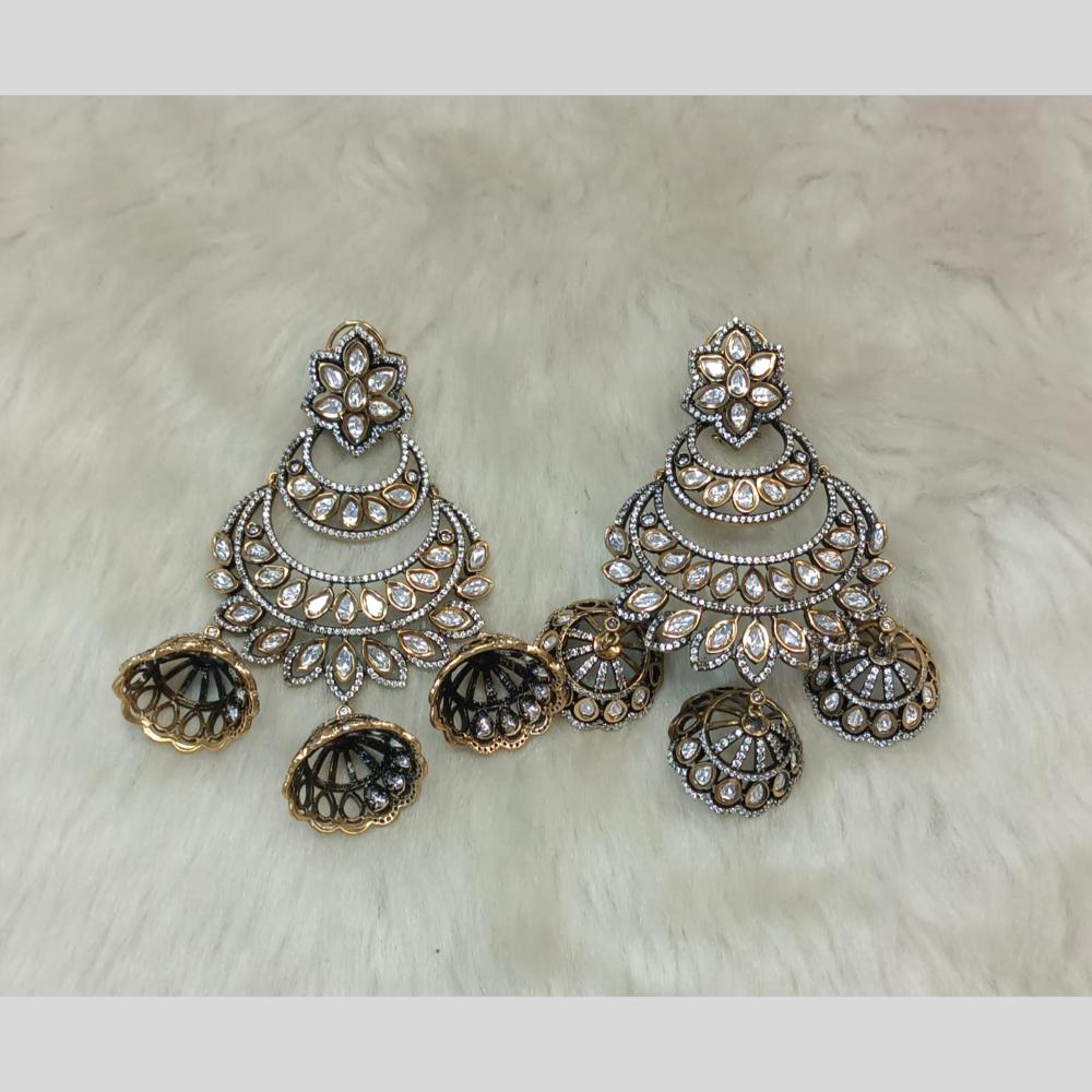 Tarangavi 2 Tone Plated Polki Kundan Jhumki Earrings