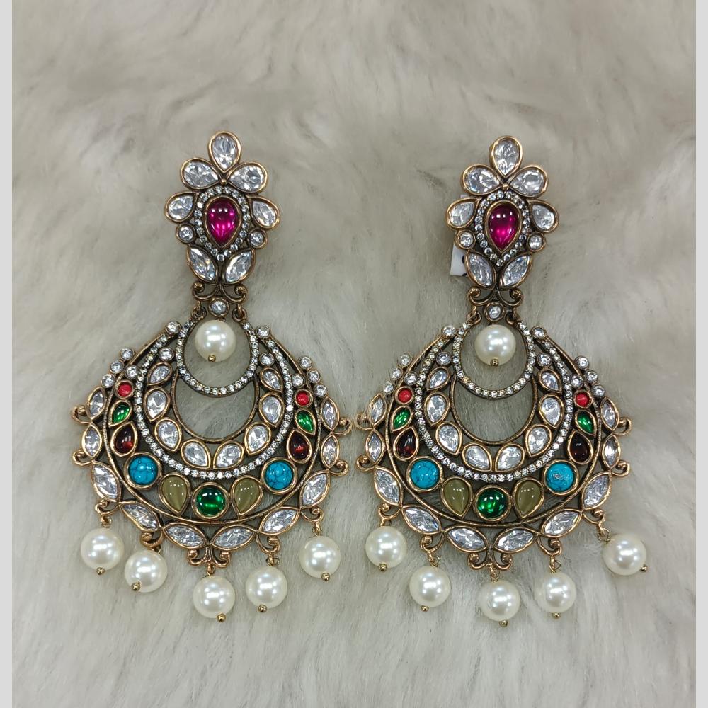 Tarangavi Gold Plated Polki Kundan Dangler Earrings