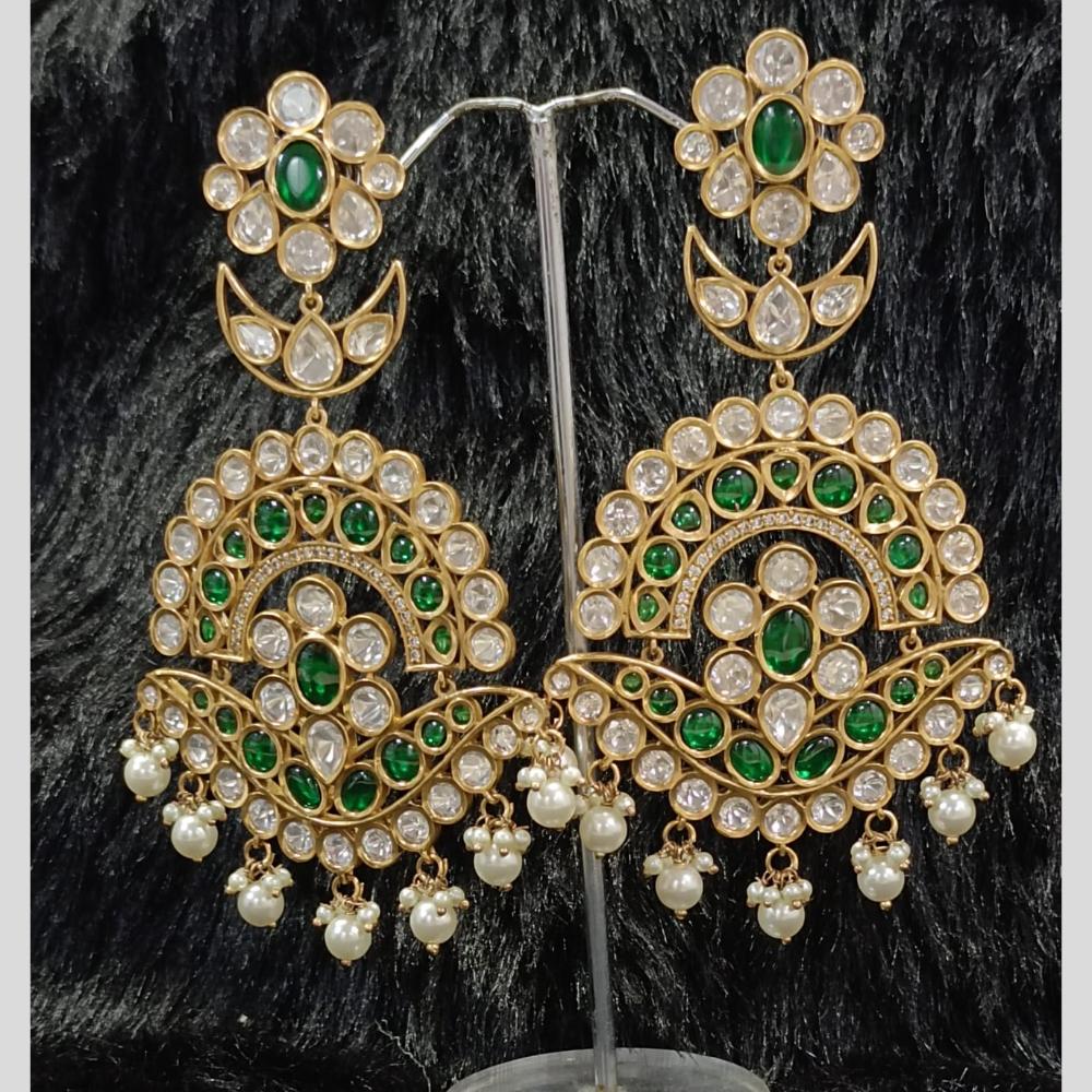 Tarangavi Gold Plated Polki Kundan Dangler Earrings