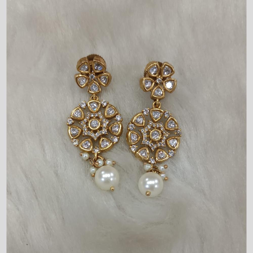 Tarangavi Gold Plated Polki Kundan Dangler Earrings