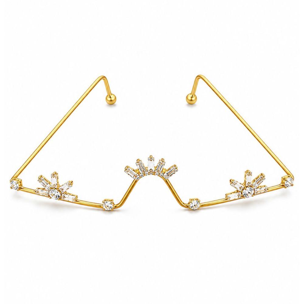 EtnicoFashion Gold Plated American Diamond Facelet Rimless Chainless Lensless Glasses Eyewear Statement Party Accessory for Women & Girls (F001)