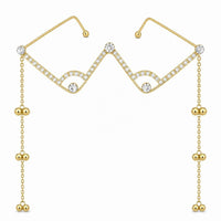 EtnicoFashion Gold Plated American Diamond Facelet Rimless Lensless Glasses Eyewear with Decorative Chains and Ghungroo Party Accessory for Women & Girls (F003)b