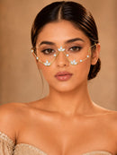EtnicoFashion Gold Plated American Diamond Facelet Rimless Lensless Glasses Eyewear with Zigzag Floral Design Statement Party Accessory for Women & Girls (F006)