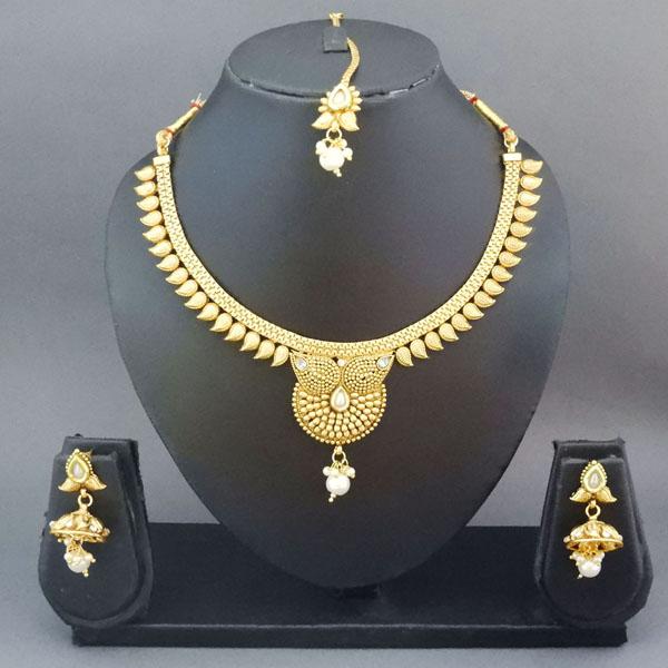 Darshana Jewels Copper Pearl Drop Necklace Set With Maang Tikka - FAP0012A