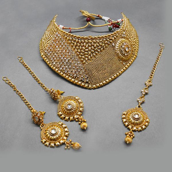 Darshana Jewels Kundan Stone Copper Necklace Set With Maang Tikka - FAP0101