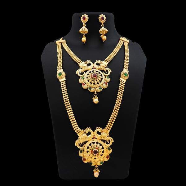 Darshana Jewels Gold Plated Pota Stone Double Necklace Set - FAP0122