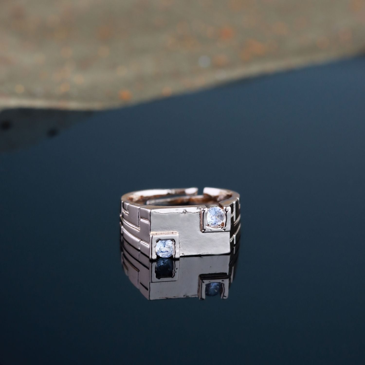 Etnico Stylish Rose Gold Plated Cubic Zirconia American Diamond Adjustable Finger Ring For Men & Boys (FL233RG)