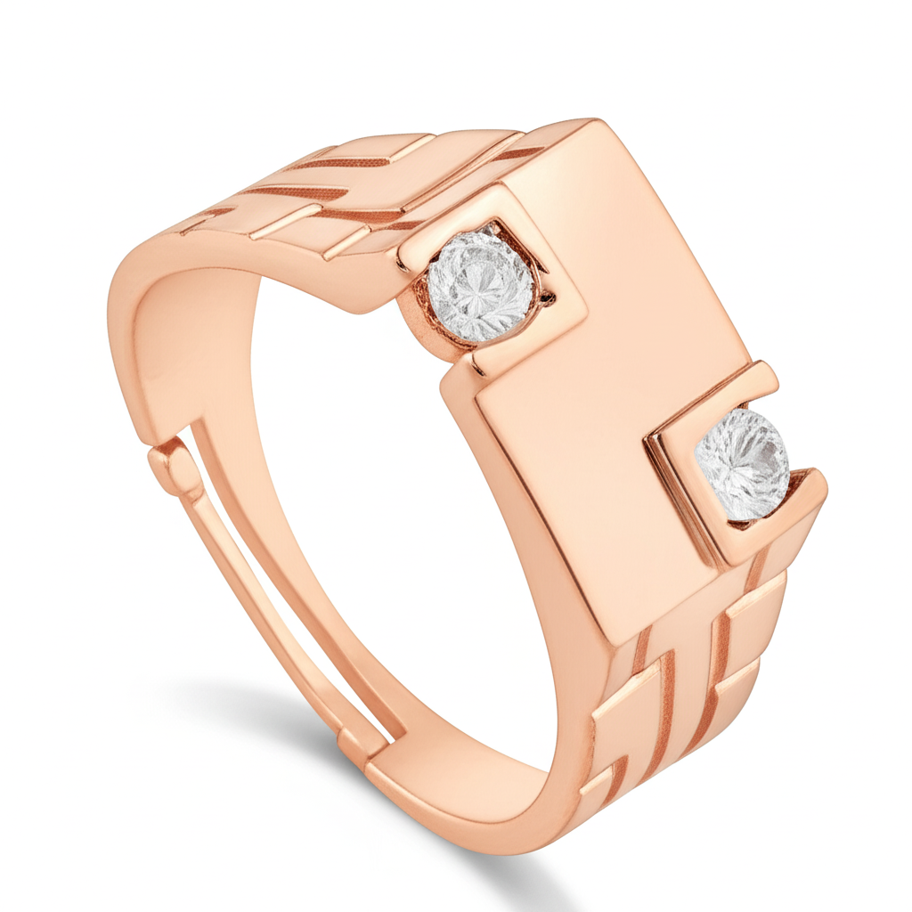 Etnico Stylish Rose Gold Plated Cubic Zirconia American Diamond Adjustable Finger Ring For Men & Boys (FL233RG)