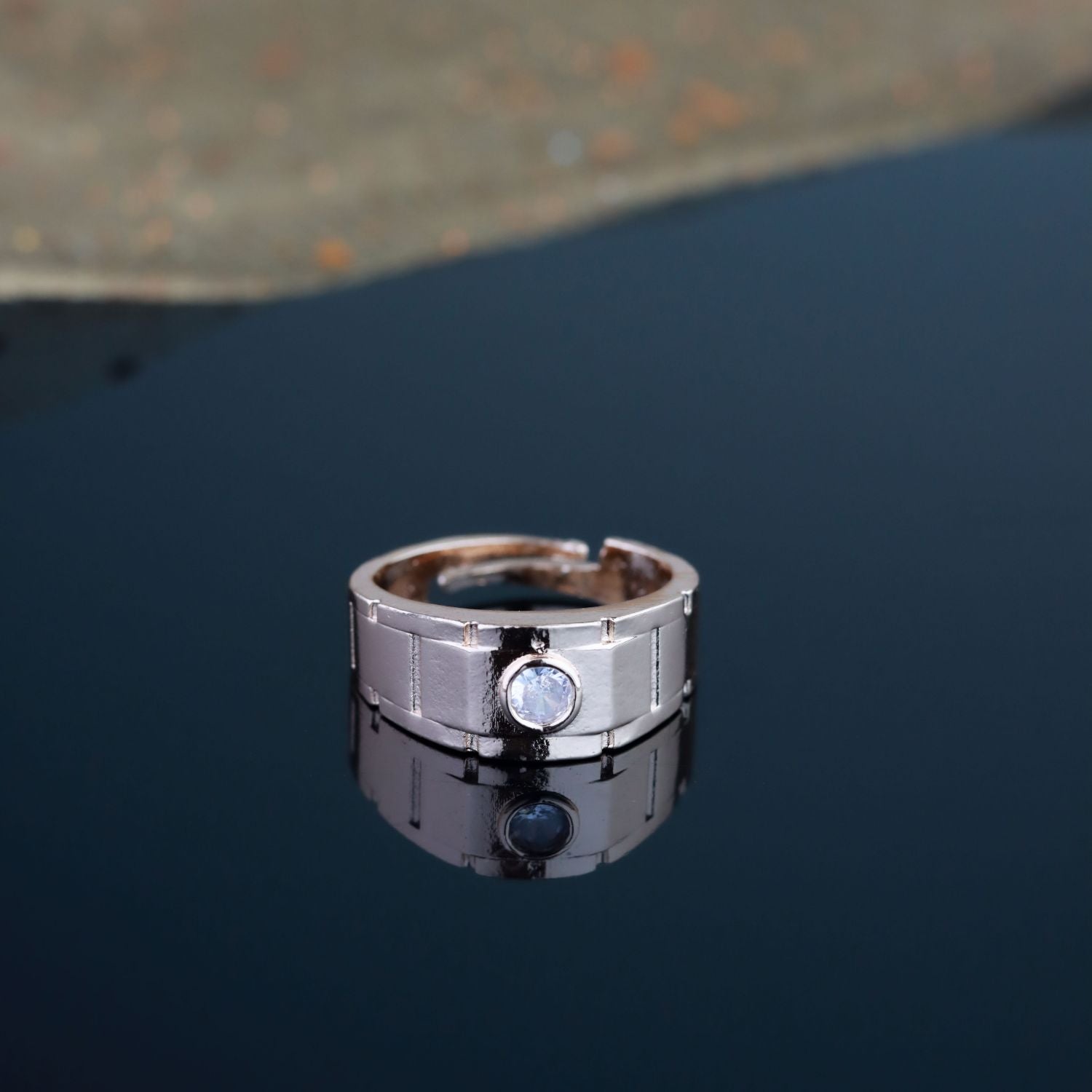 Etnico Stylish Rose Gold Plated Cubic Zirconia American Diamond Adjustable Finger Ring For Men & Boys (FL234RG)