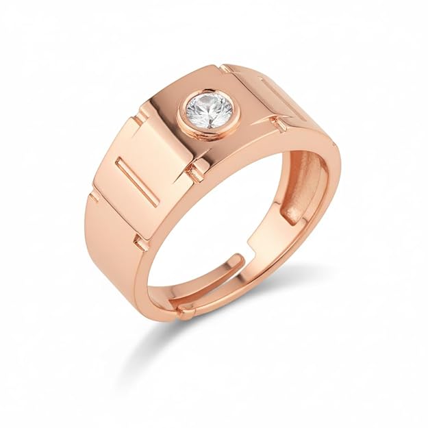 Etnico Stylish Rose Gold Plated Cubic Zirconia American Diamond Adjustable Finger Ring For Men & Boys (FL234RG)