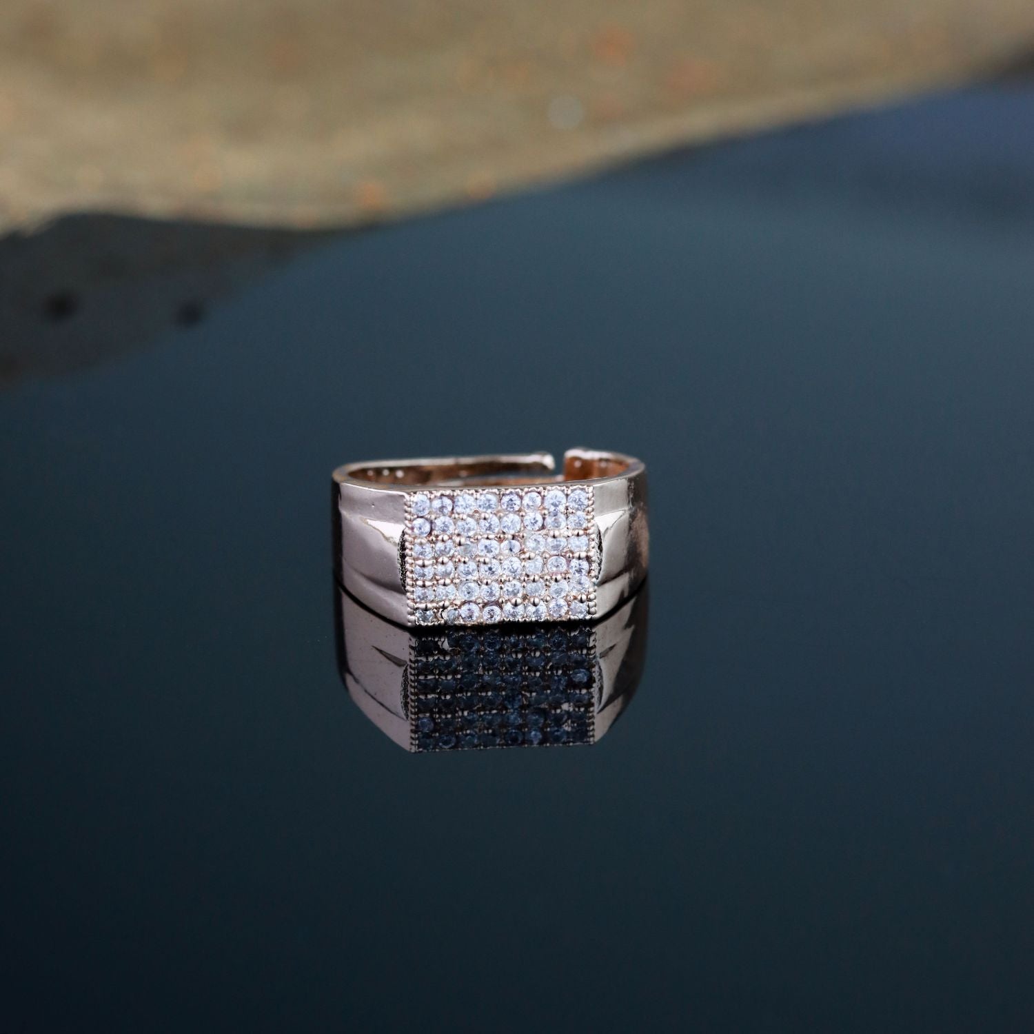 Etnico Stylish Rose Gold Plated Cubic Zirconia American Diamond Adjustable Finger Ring For Men & Boys (FL235RG)