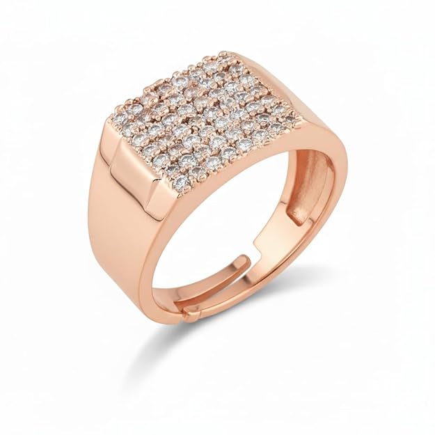 Etnico Stylish Rose Gold Plated Cubic Zirconia American Diamond Adjustable Finger Ring For Men & Boys (FL235RG)