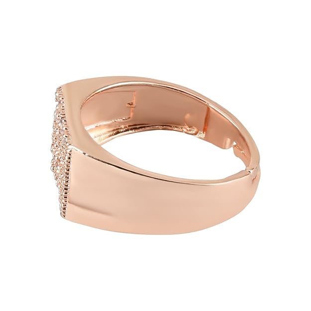 Etnico Stylish Rose Gold Plated Cubic Zirconia American Diamond Adjustable Finger Ring For Men & Boys (FL235RG)