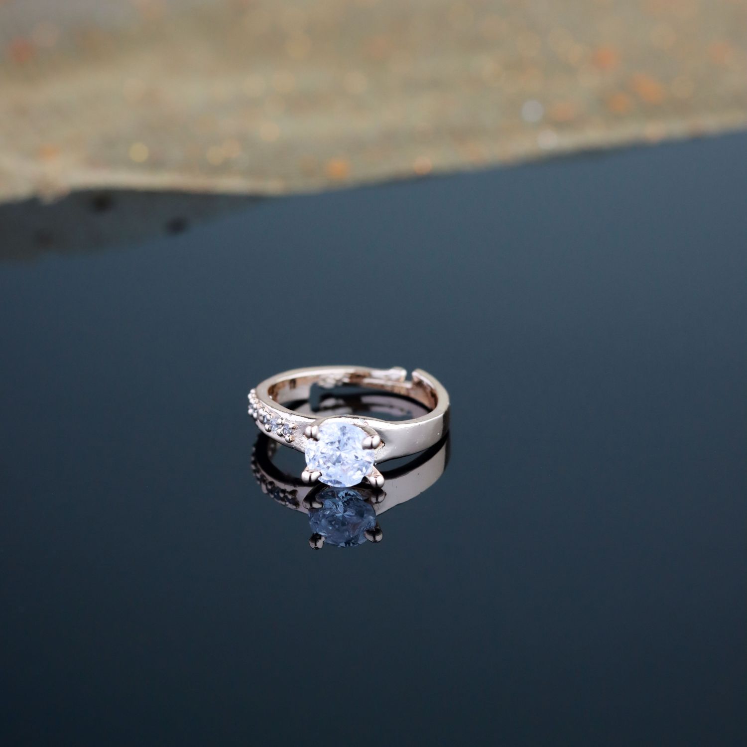 Etnico Rose Gold Plated Special Elegant Classy CZ Crystal Adjustable Designer Finger Ring for Women and Girls (Style 6)