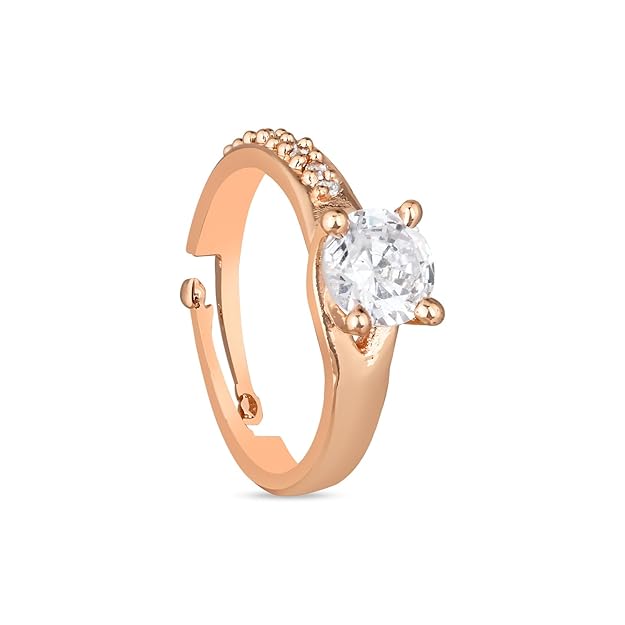 Etnico Rose Gold Plated Special Elegant Classy CZ Crystal Adjustable Designer Finger Ring for Women and Girls (Style 6)
