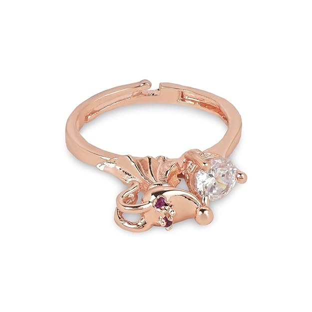 Etnico Rose Gold Plated Special Elegant Classy CZ Crystal Adjustable Designer Finger Ring for Women and Girls (Style 7)