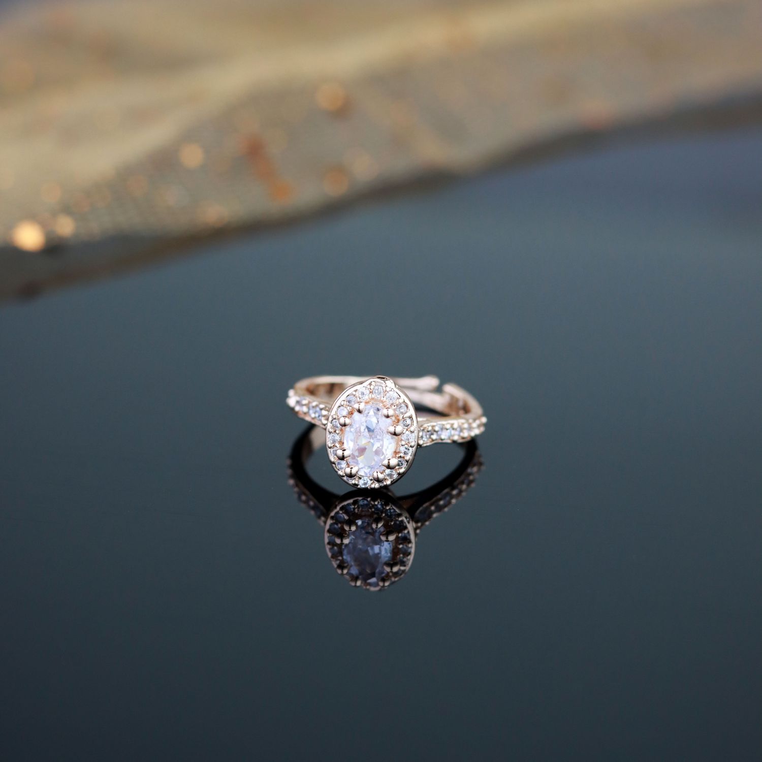 Etnico Rose Gold Plated Special Elegant Classy CZ Crystal Adjustable Designer Finger Ring for Women and Girls (Style 8)