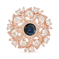 Etnico Rose Gold Plated Special Stylish Latest Fashionable Design Floral CZ American Diamond Adjustable Finger Rings For Women & Girls (FL241) (Blue)