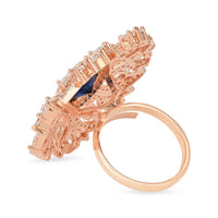 Etnico Rose Gold Plated Special Stylish Latest Fashionable Design Floral CZ American Diamond Adjustable Finger Rings For Women & Girls (FL241) (Blue)