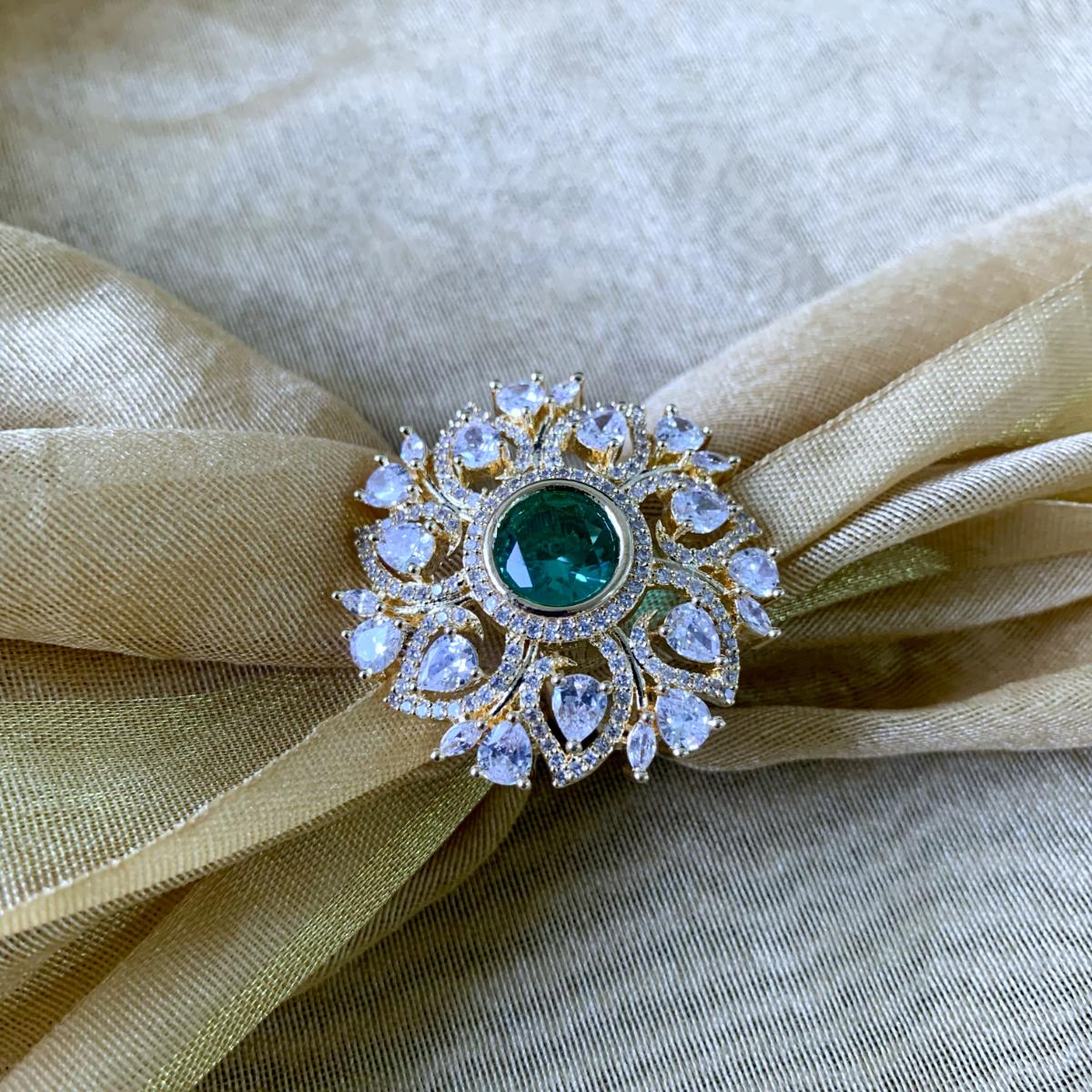 Etnico Gold Plated Special Stylish Latest Fashionable Design Floral CZ American Diamond Adjustable Finger Rings For Women & Girls (FL241G)