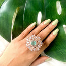 Etnico Rose Gold Plated Special Stylish Latest Fashionable Design Floral CZ American Diamond Adjustable Finger Rings For Women & Girls (FL241) (Mint)